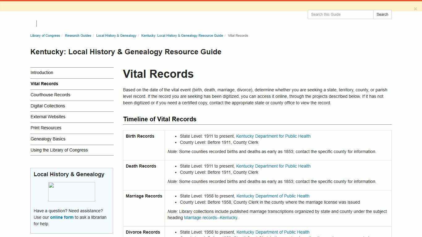 Vital Records - Kentucky: Local History & Genealogy Resource Guide - Research Guides at Library of Congress