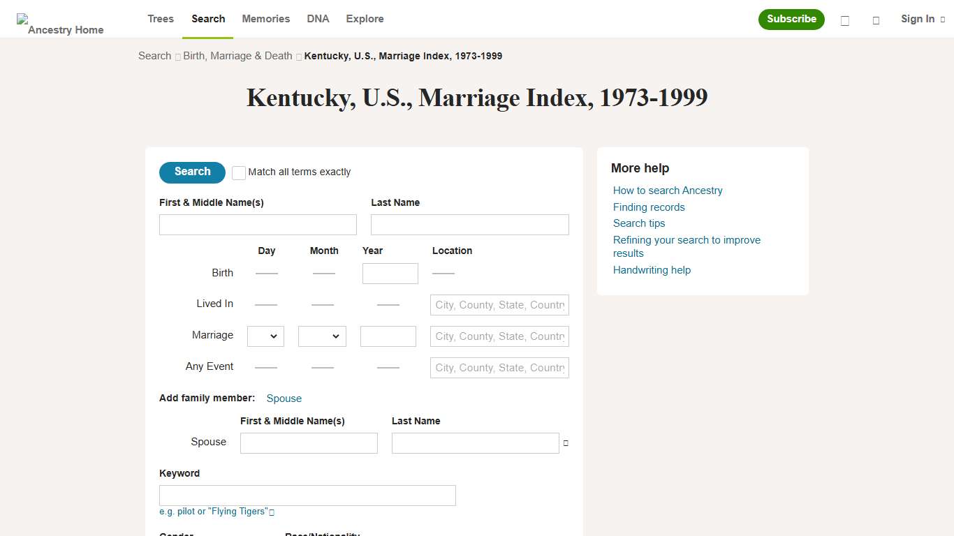 Kentucky, U.S., Marriage Index, 1973-1999 - Ancestry