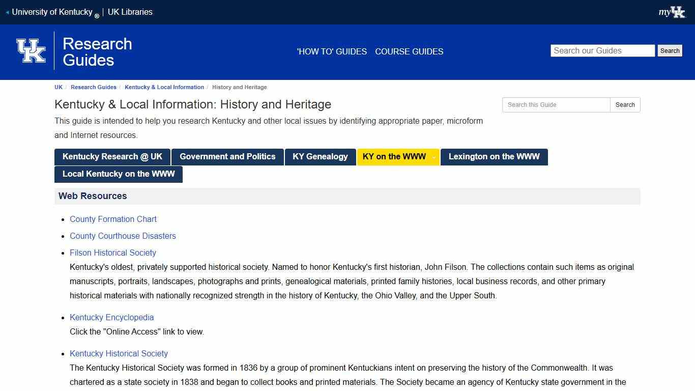 History and Heritage - Kentucky & Local Information - Research Guides at University of Kentucky